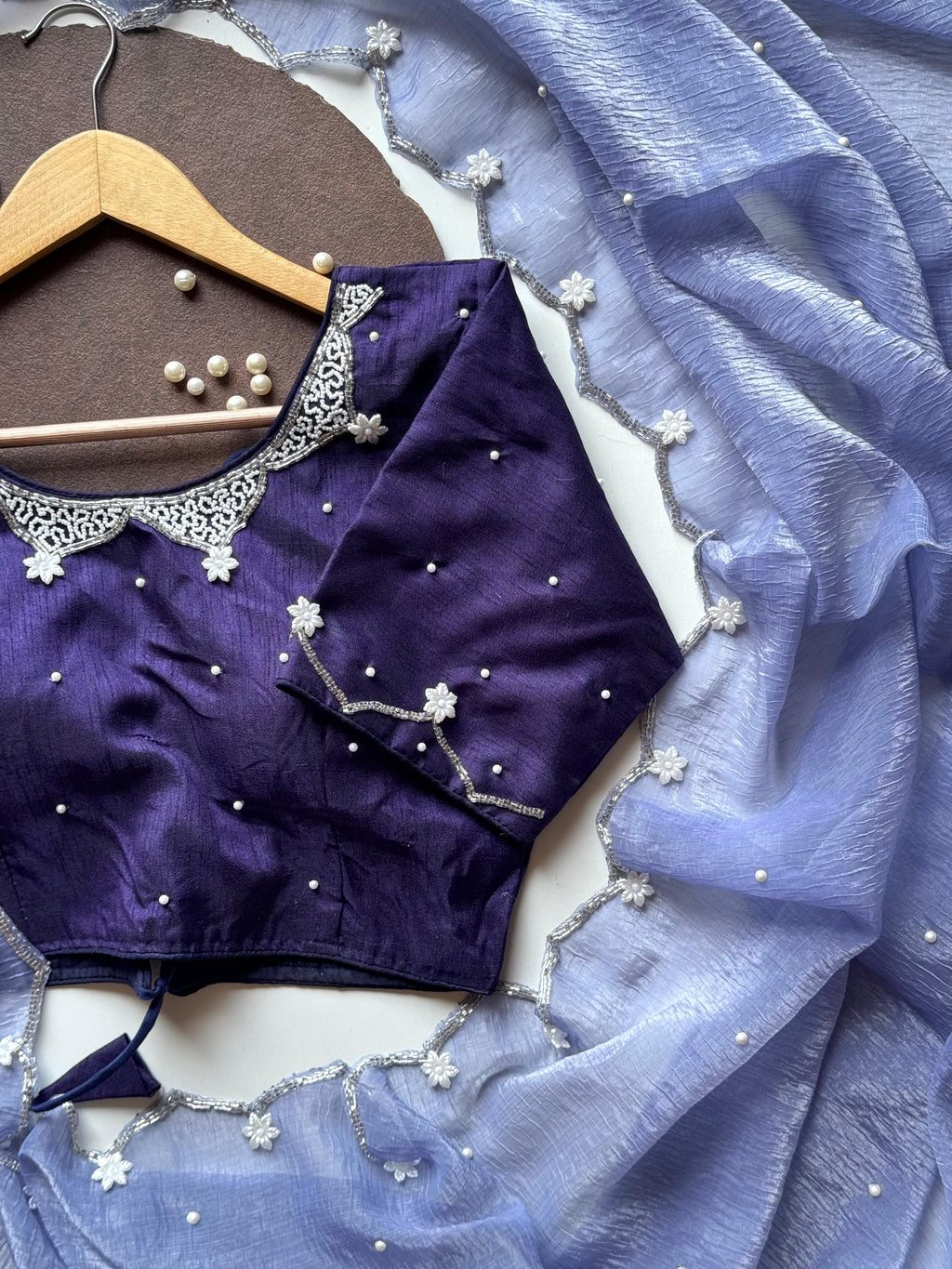 Pearls on Lavender Saree