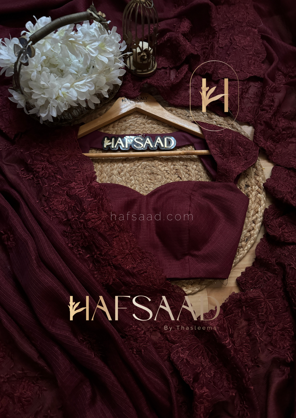 Celestia- Embroidered saree (Burgundy)