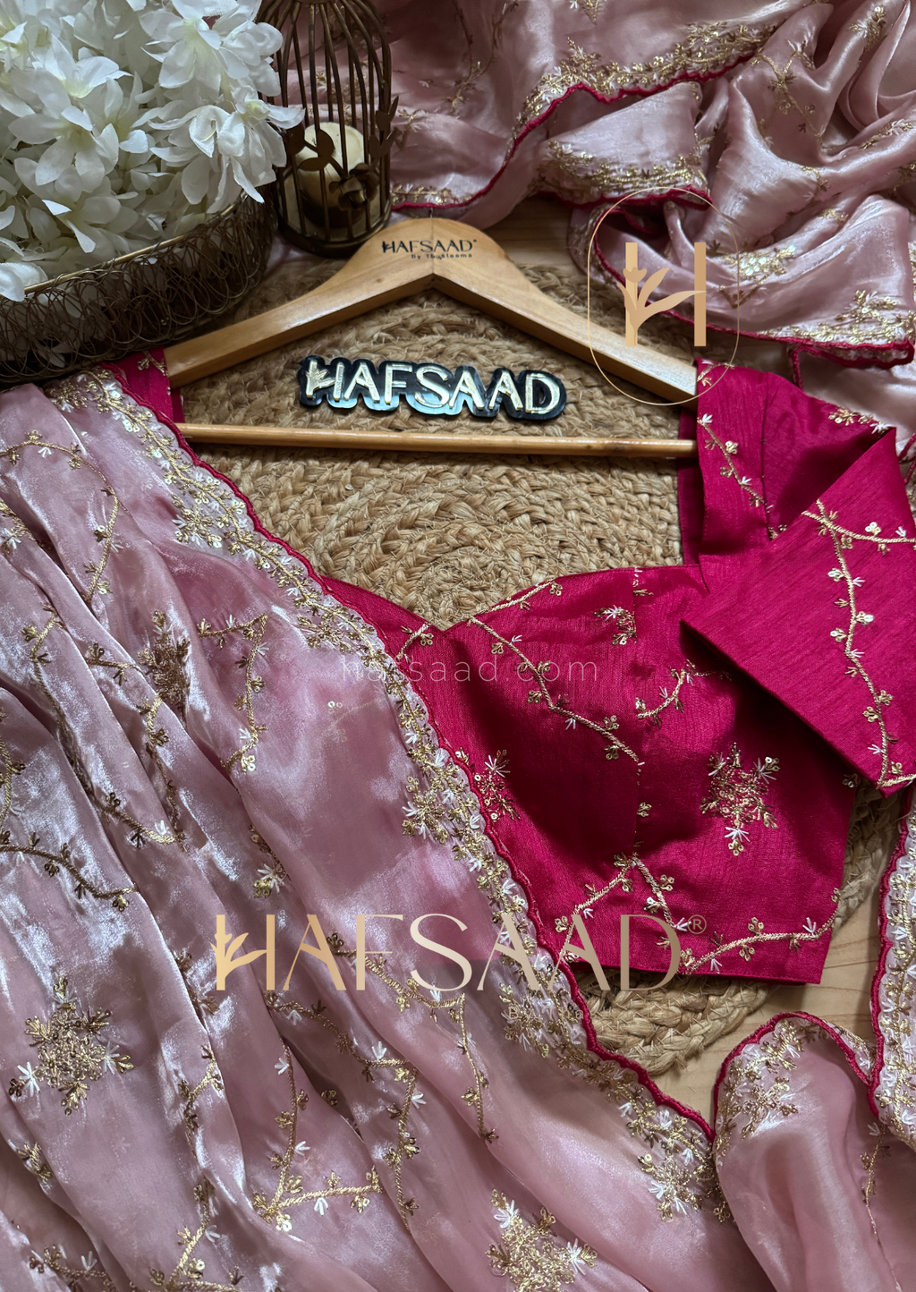 Gulabi- Satin organza saree(Pink)