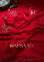 Nina- Handwork satin organza Saree (Red)
