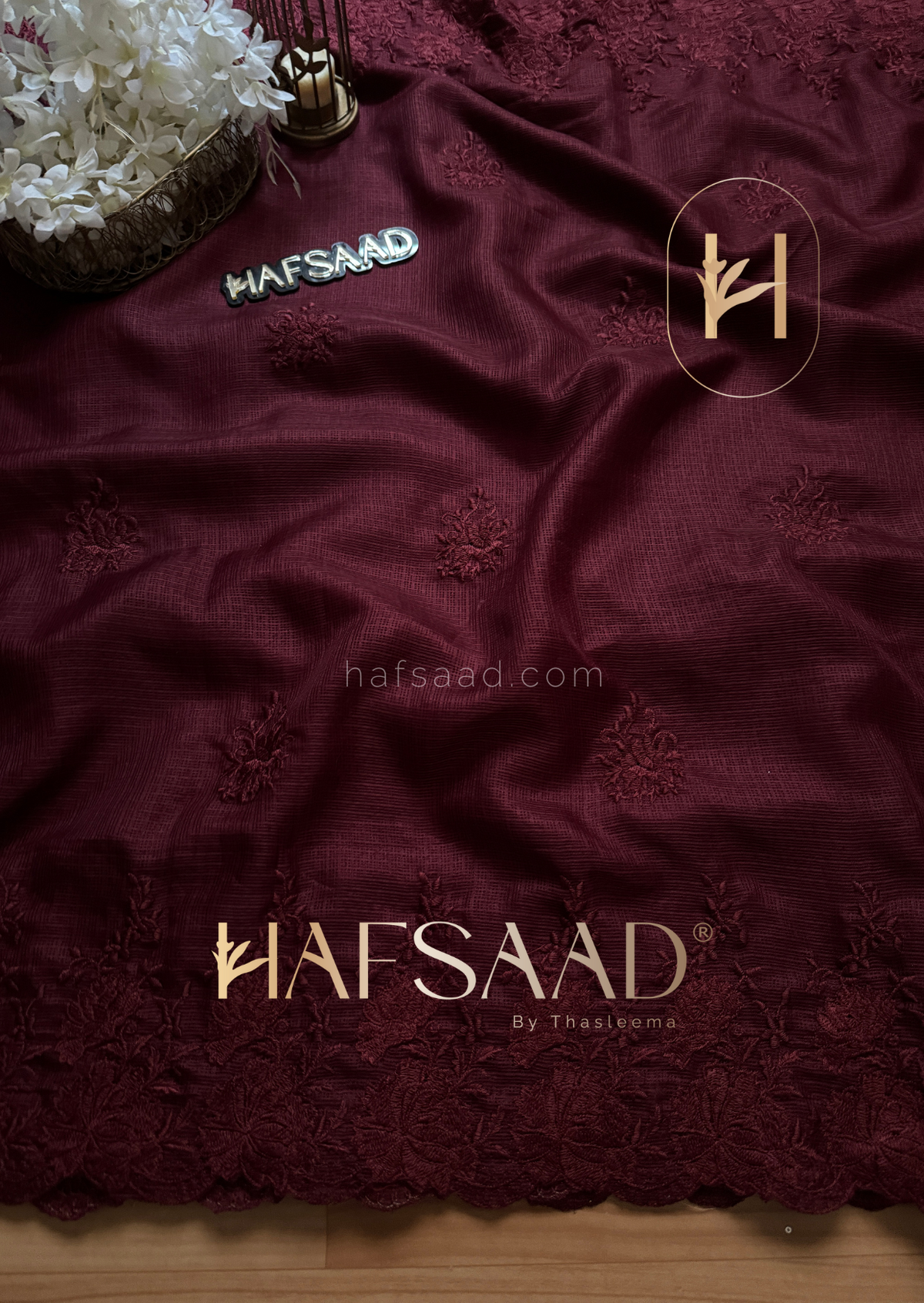 Celestia- Embroidered saree (Burgundy)