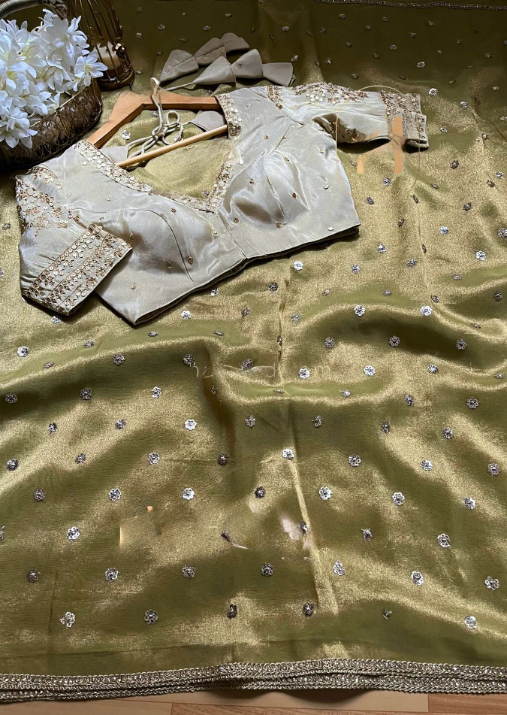 Sequinned Henna Saree