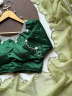 Pearls on Green Rose Saree