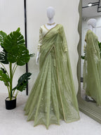 Sequinned Henna Saree