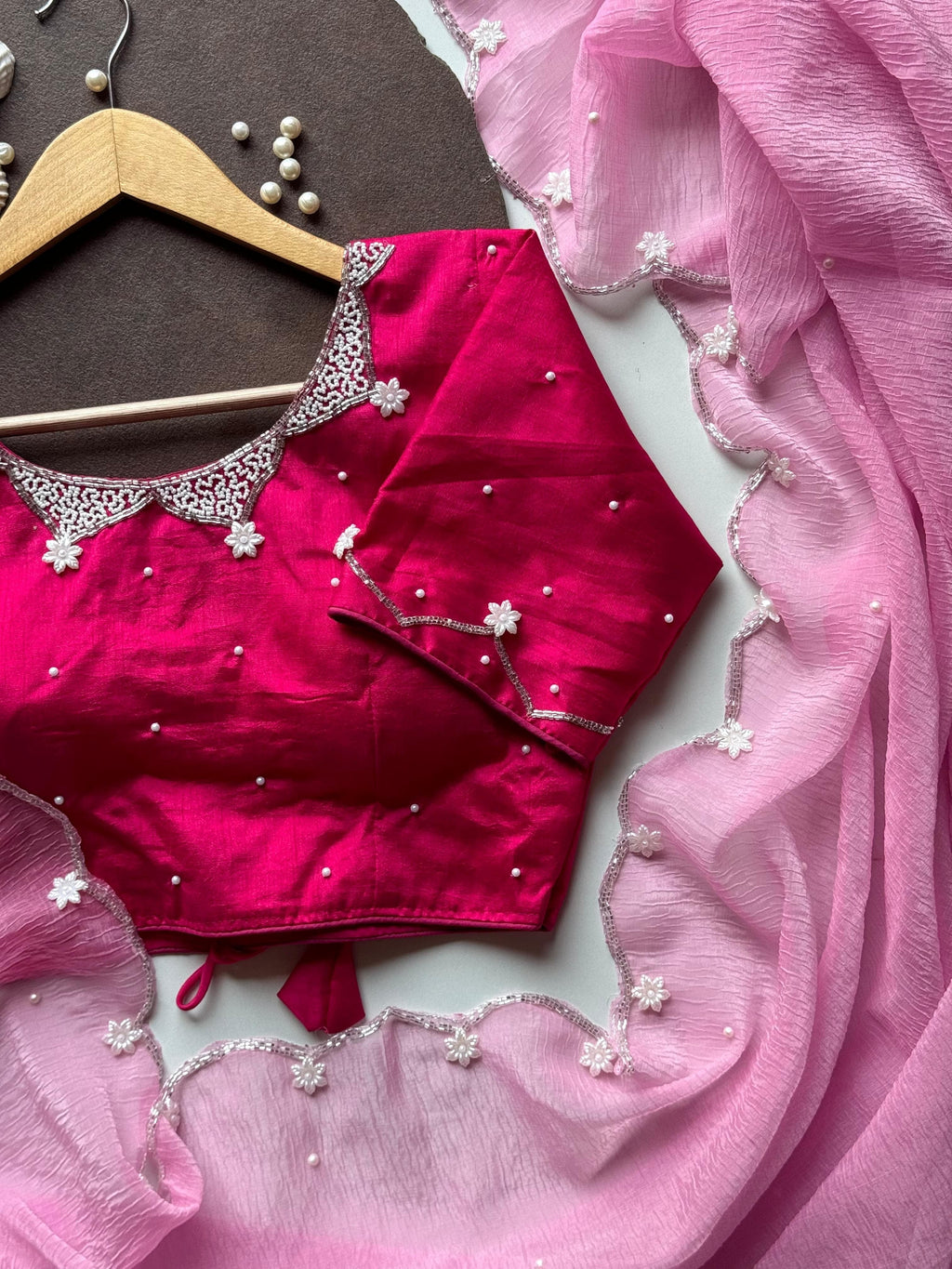 Pearls on Pink Rose Saree
