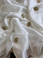Jarkan Leaf Ivory Tissue Saree