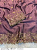 PURE CRUNCHY EMBROIDERY WORK SAREE