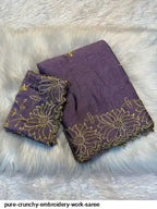 PURE CRUNCHY EMBROIDERY WORK SAREE